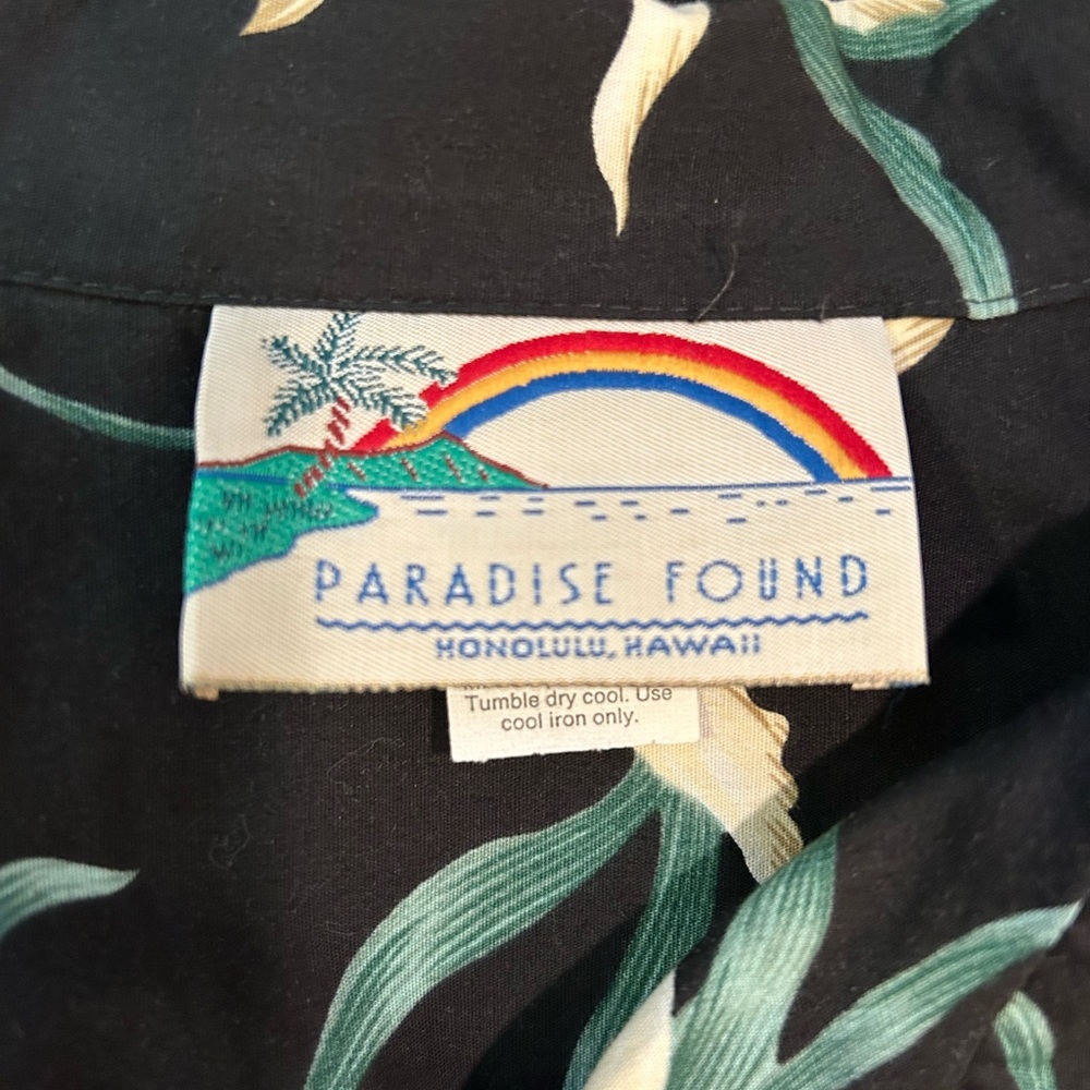 Paradise Found Vintage Star Orchid Floral Black Hawaiian Shirt Size XL - Picture 4 of 5